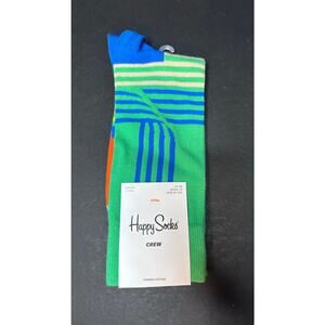 Happy Socks Mens Crew Socks Shoe Size 8-12 Green Blue Stripe Preppy gift